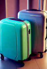 Plastic Travel Suitcases.  The concept of vacation and travel.  Generative AI.