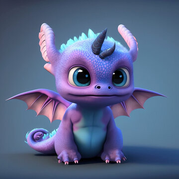 light purple super cute baby dragon with curled tail, small wings and purple horns, generative AI