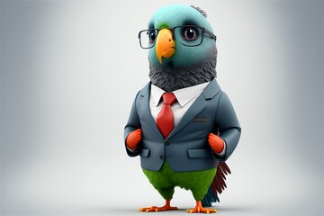 A parrot wearing a suit and glasses, generative ai 