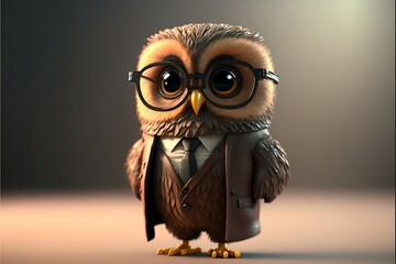 Owl with a suit and glasses, generative ai