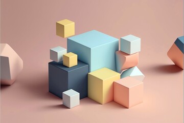 Obraz premium Pastel coloured stacked cubes background wallpaper, ai generated