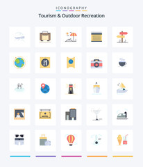 Creative Tourism And Outdoor Recreation 25 Flat icon pack  Such As motel. direction. beach. holidays. vecation