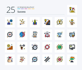 Sucess 25 Line Filled icon pack including achieve. winner. payment. success. start up