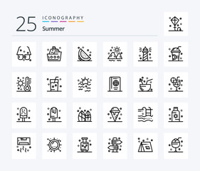 Summer 25 Line icon pack including outdoor. landscape. ship. watermelon. summer