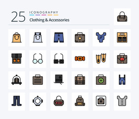 Clothing & Accessories 25 Line Filled icon pack including read. fashion. briefcase. bag. body