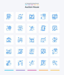 Creative Auction 25 Blue icon pack  Such As justice. hand. internet. label. bid