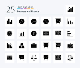 Finance 25 Solid Glyph icon pack including moderate. finance. graphical. performance. board