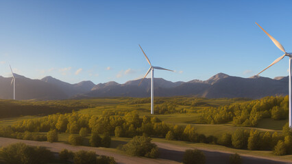 wind turbines in the environment, generator, renewable energy, Generative AI