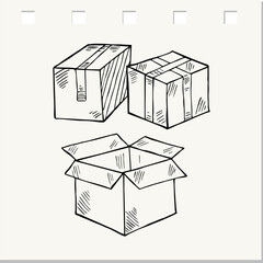 Hand drawn set of box , doodle style , vector illustration