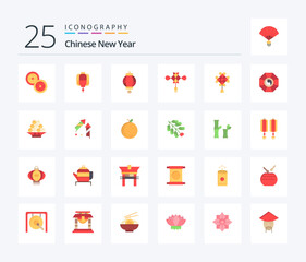 Chinese New Year 25 Flat Color icon pack including chineseknot. year. lantern. new. china