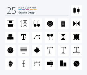Design 25 Solid Glyph icon pack including center. mirror. add. horizontal. text