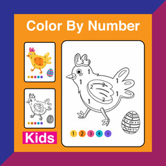 color by number hen with egg for kids, Vector illustration coloring by numbers game with cartoon hen for kids