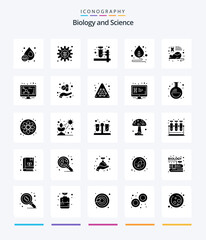 Creative Biology 25 Glyph Solid Black icon pack  Such As research. laboratory. herbal pharmacy. education. motivation