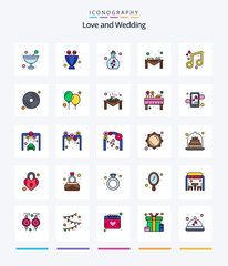 Creative Wedding 25 Line FIlled icon pack  Such As dinner table. event. drink. dinner. wine