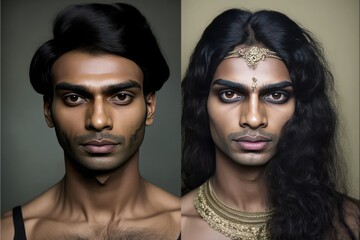 Young transgender person mugshot. Image generated with generative AI - obrazy, fototapety, plakaty