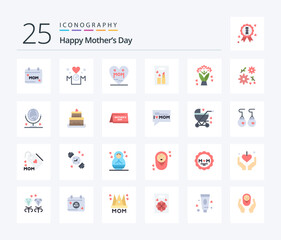 Happy Mothers Day 25 Flat Color icon pack including bouquet. cosmetics. mother. beauty. mother