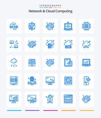 Creative Network And Cloud Computing 25 Blue icon pack  Such As data. big. cloud. cross. laptop