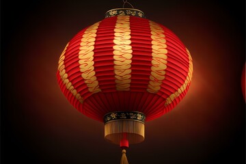 Obraz premium ﻿A red and white lantern - Generative AI