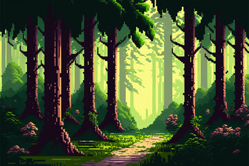 Illustration of a game level design forest - Created with generative ai