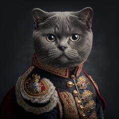 British Shorthair is the pedigreed version of the traditional British domestic cat, with a distinctively stocky body, dense coat, and broad face. Created with generative AI technology. High quality