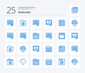 Multimedia 25 Blue Color icon pack including photo. image. photo. print. cloud