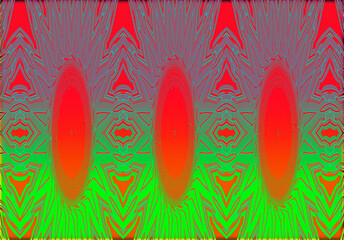 Abstract, Multiple Red and Green Patterns and Shapes, within a Border