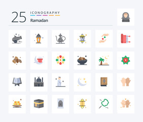 Ramadan 25 Flat Color icon pack including light. festival. abrahamic. decoration. religion
