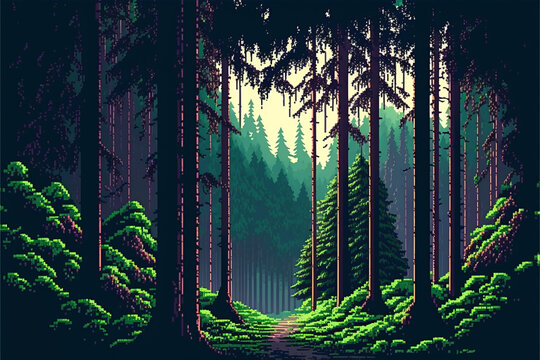 Illustration of a game level design forest - Created with generative ai