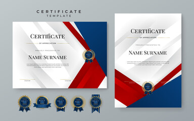 Blue and red gradient modern certificate template with white space for text