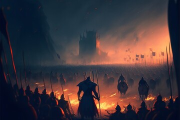 Huge and epic medieval battle, digital painting style, generative AI - obrazy, fototapety, plakaty