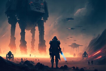 Huge and epic star-wars battle, digital painting style, generative AI