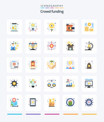 Creative Crowdfunding 25 Flat icon pack  Such As career. reward. money. present. achievement