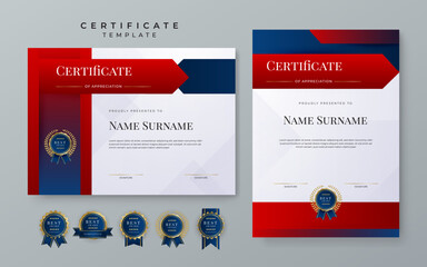 Modern red and blue certificate template