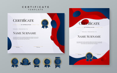 Modern red and blue certificate template