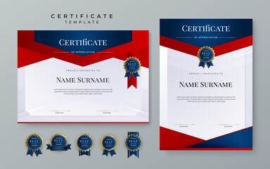 Modern red and blue certificate template