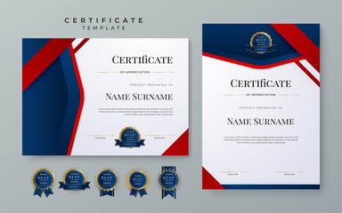 Modern red and blue certificate template
