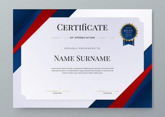 Modern red and blue gradient elegant certificate template design for award, diploma, achievement, business, honor, elegant, document template