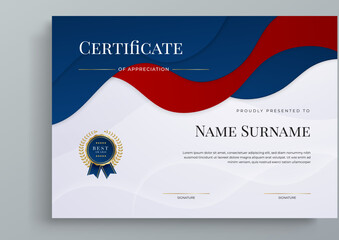 Modern red and blue gradient elegant certificate template design for award, diploma, achievement, business, honor, elegant, document template