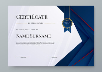 Modern red and blue gradient elegant certificate template design for award, diploma, achievement, business, honor, elegant, document template