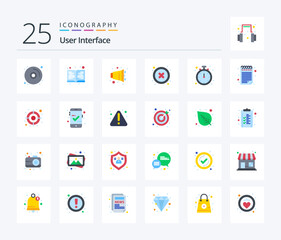 User Interface 25 Flat Color icon pack including fix. watch. volume. stop. interface