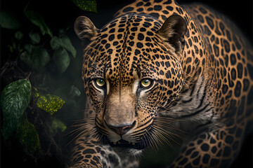 Fototapeta na wymiar Jaguar in action with generative AI technology
