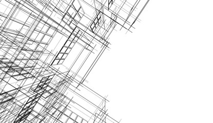 Linear architectural drawing vector illustration