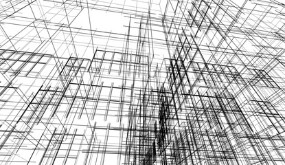 Linear architectural drawing vector illustration