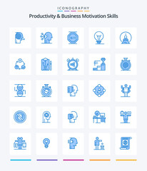 Creative Productivity And Business Motivation Skills 25 Blue icon pack  Such As lightbulb. innovation. human. idea. work