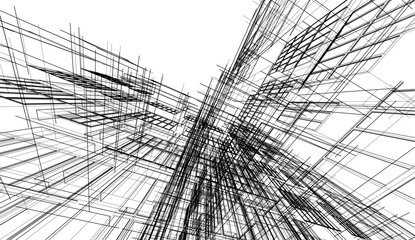 Linear architectural drawing vector illustration