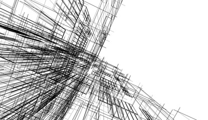 Linear architectural drawing vector illustration