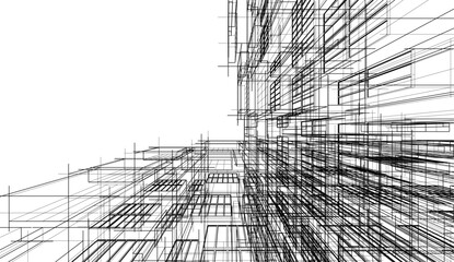 Linear architectural drawing vector illustration