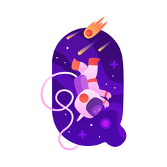 Space Letter Q as Font and Alphabet Capital Bold Figure with Astronaut Vector Illustration