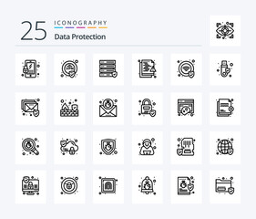Fototapeta na wymiar Data Protection 25 Line icon pack including security. security. server. protection. protection