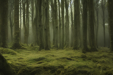forest in fog created with Generative AI technology